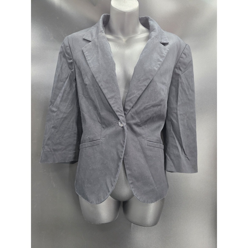 The Limited Ruched Sleeve Blazer Size L Black One Button 3/4 Sleeve Darted Waist